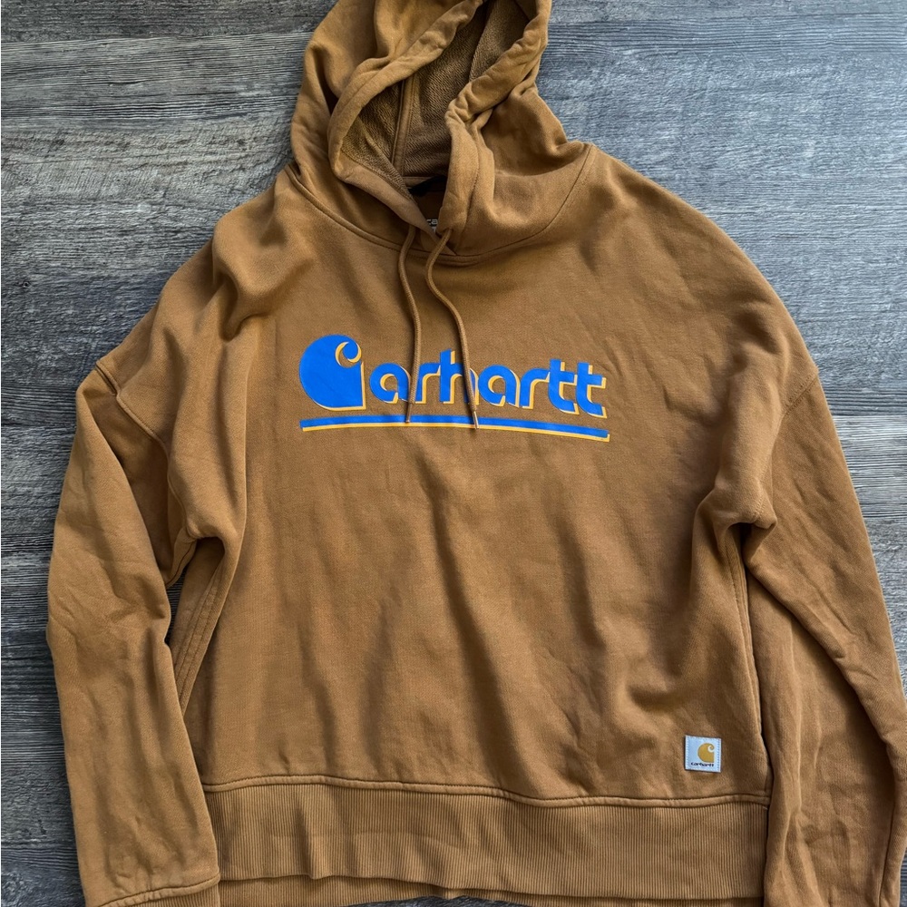Carhartt Brown Hoodie with Blue Logo